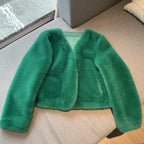 Women's Short Solid Color Eco-friendly Fur Jacket