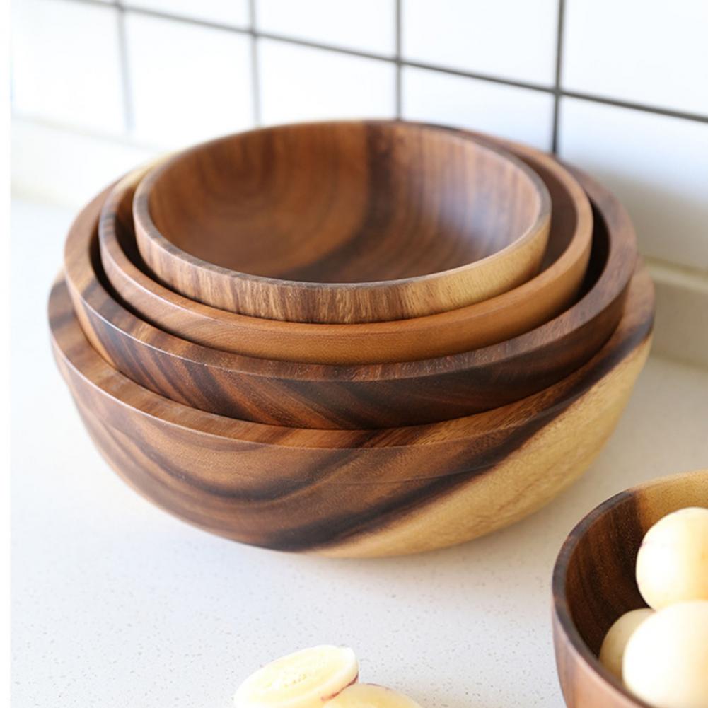 Kitchen Natural Wooden Bowl Household Fruit Bowl Salad Bowl For Home Restaurant Food Container Wooden Utensils Note The Size Hot Secondary image