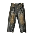 Mens Patchwork Design Loose Wide-Leg Draping Straight-Leg Pants Trousers