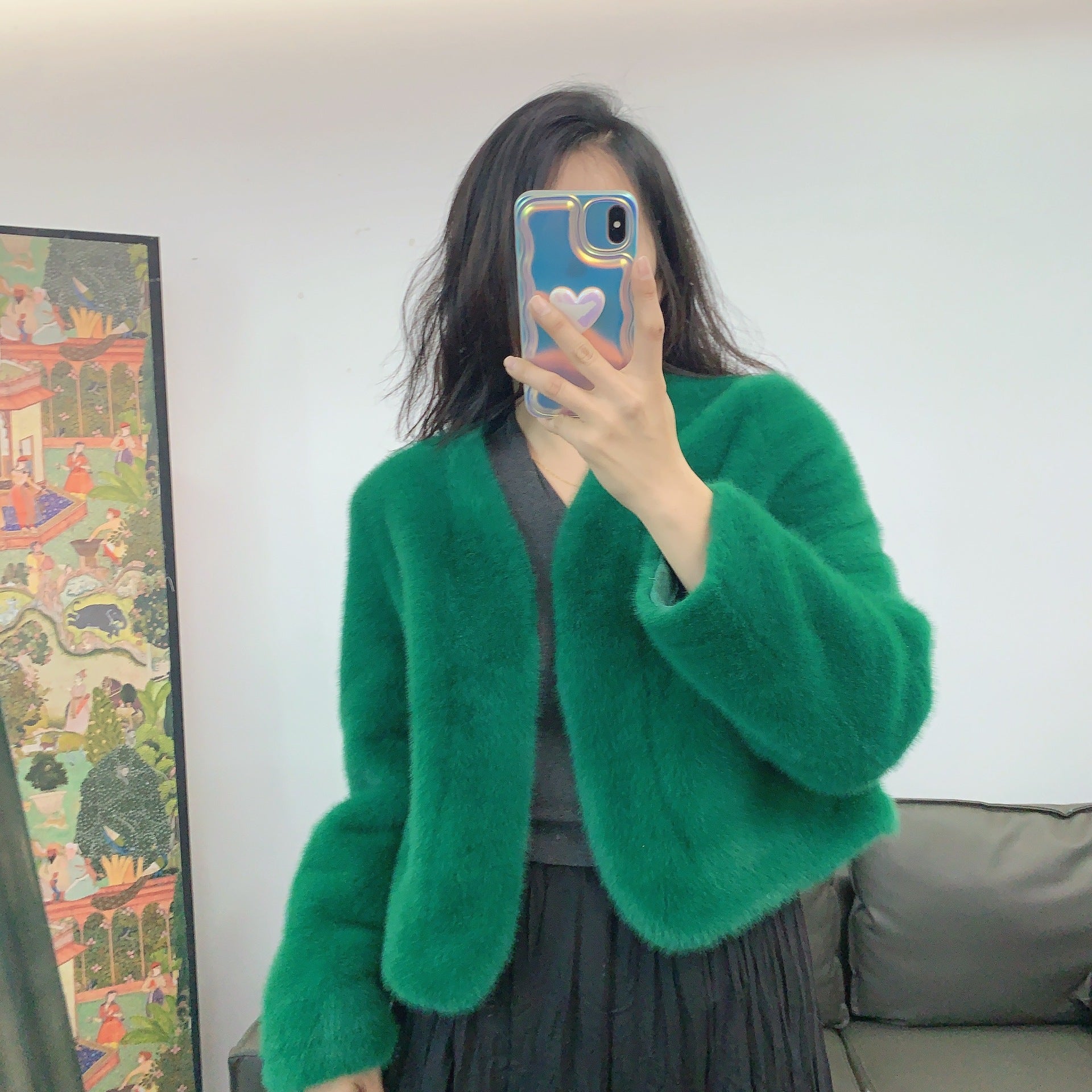 Women's Short Solid Color Eco-friendly Fur Jacket