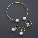 New Pearl Open Earrings Bracelet Ring Jewelry Set
