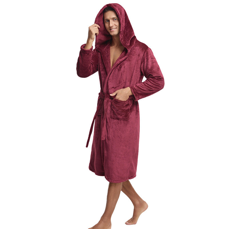 Couple Hooded Flannel Robes For Autumn And Winter