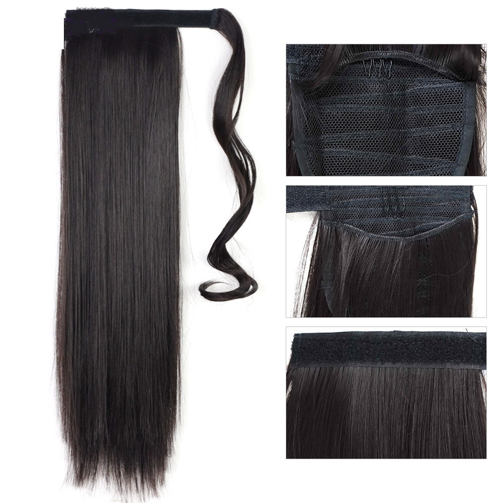 Long Straight Wrap Around Clip In Ponytail Hair Extension Heat Resistant Synthetic Tail Fake Hair Secondary image
