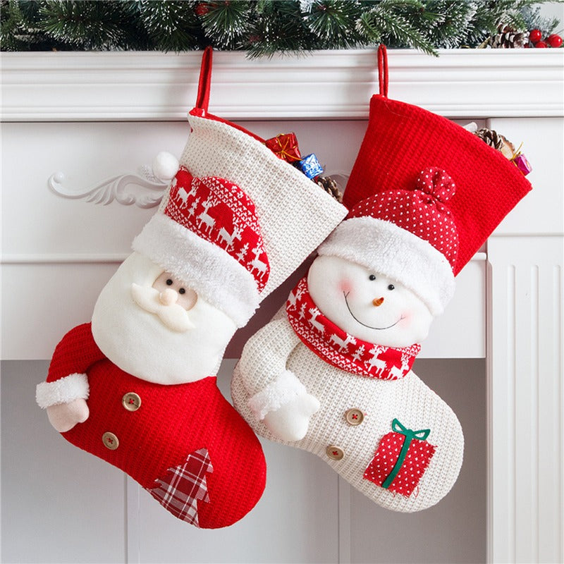 Large Red White Knitted Christmas Stocking Santa Claus Fireplace Decor Socks Xmas Gift Bags Candy Holder Decor For Home Main image