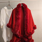 Thickened Knitted Cape With Furry Collar For FallWinter