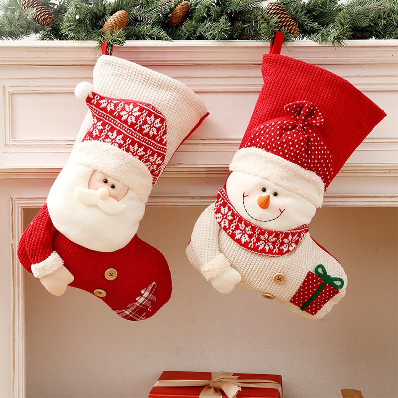 Large Red White Knitted Christmas Stocking Santa Claus Fireplace Decor Socks Xmas Gift Bags Candy Holder Decor For Home Secondary image