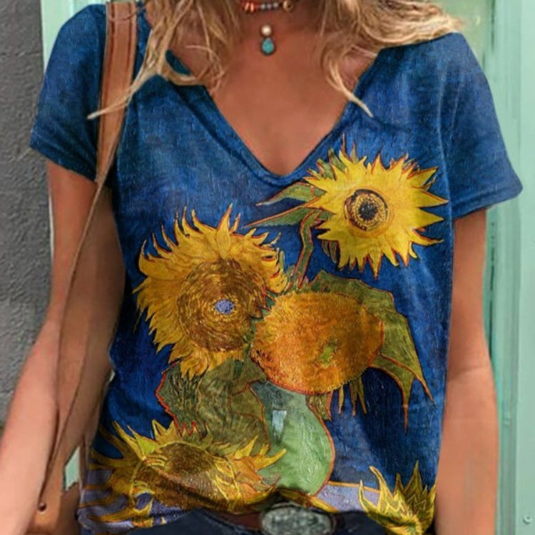 Womens Casual Loose-Fit Printed Pullover T-Shirt Top Main image