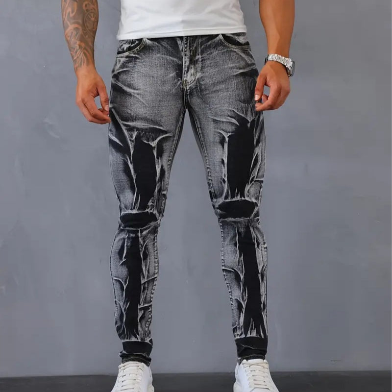 Stylish, Slim-fit Mens Trousers With An Irregular Floral Print Design