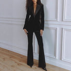 Womens Solid-Color Casual Long-Sleeve Blazer And Pants Set