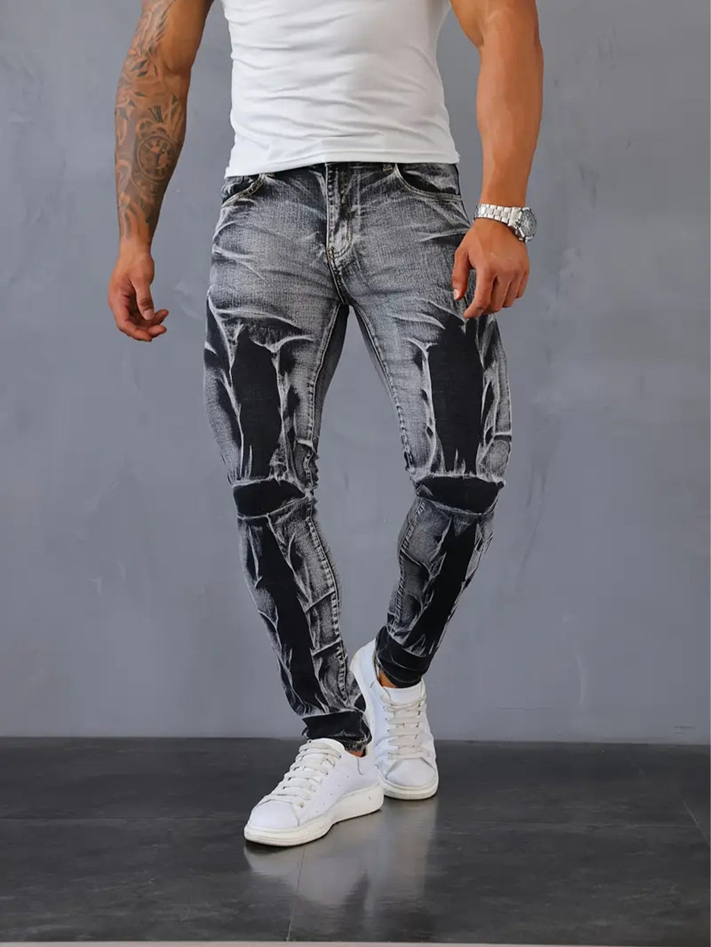 Stylish, Slim-fit Mens Trousers With An Irregular Floral Print Design
