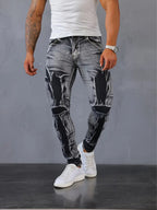 Stylish, Slim-fit Mens Trousers With An Irregular Floral Print Design