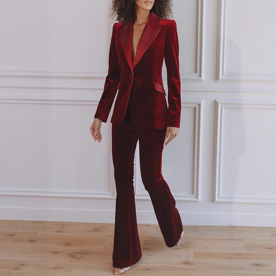 Womens Solid-Color Casual Long-Sleeve Blazer And Pants Set Main image