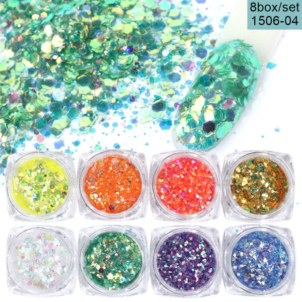 8 Box Mix Glitter Nail Art Powder Flakes Set Secondary image