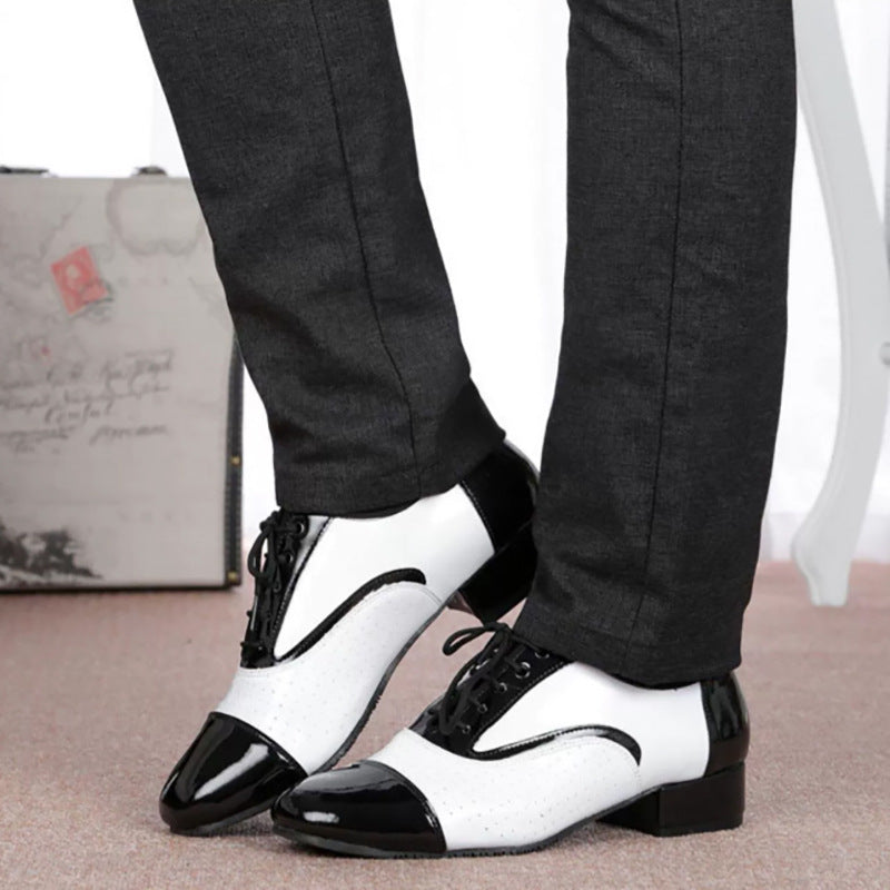 Latin Dance Shoes Men's Leather Black And White International Dancing Shoes Main image
