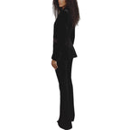 Womens Solid-Color Casual Long-Sleeve Blazer And Pants Set