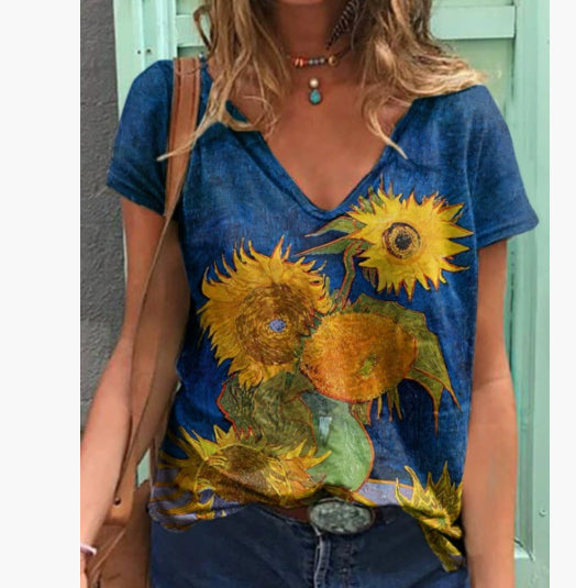 Womens Casual Loose-Fit Printed Pullover T-Shirt Top Secondary image