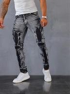 Stylish, Slim-fit Mens Trousers With An Irregular Floral Print Design