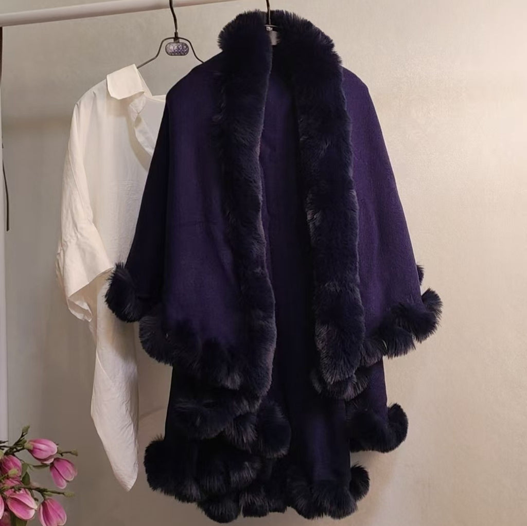 Thickened Knitted Cape With Furry Collar For FallWinter