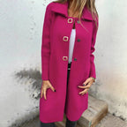Women's Solid-color Mid-length Wool Coat With A Single-breasted Design