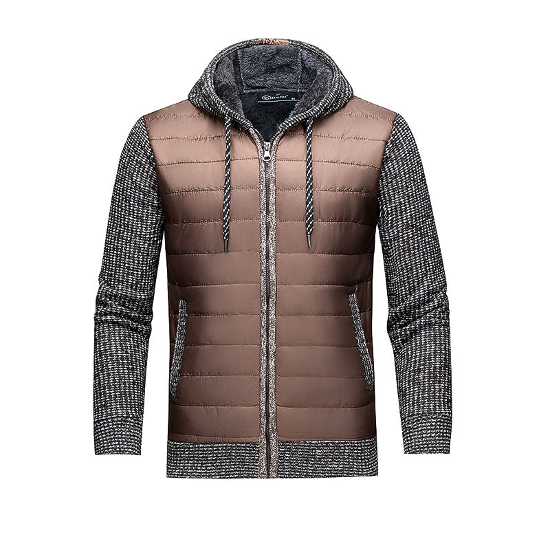 Stylish Warm Patchwork Leather Hooded Cotton Coat