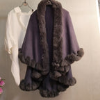 Thickened Knitted Cape With Furry Collar For FallWinter