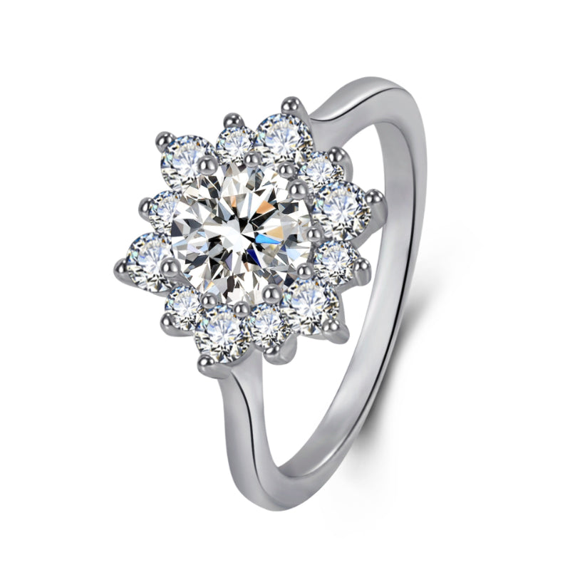 Elegant Full-diamond Snowflake Stud Earrings Pendant Necklace And Ring Jewelry Set