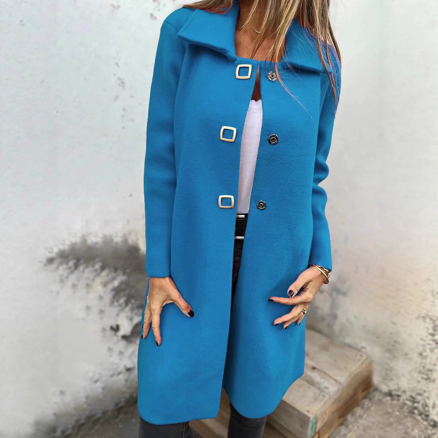 Women's Solid-color Mid-length Wool Coat With A Single-breasted Design Main image