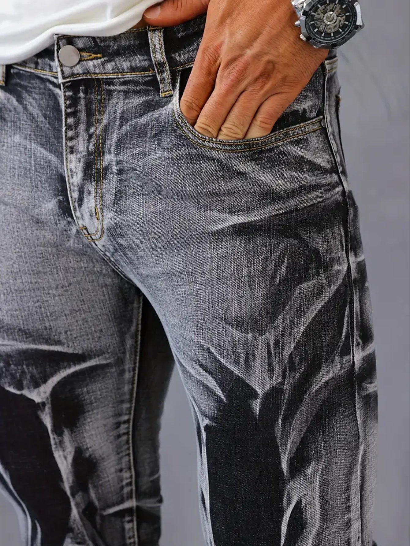 Stylish, Slim-fit Mens Trousers With An Irregular Floral Print Design