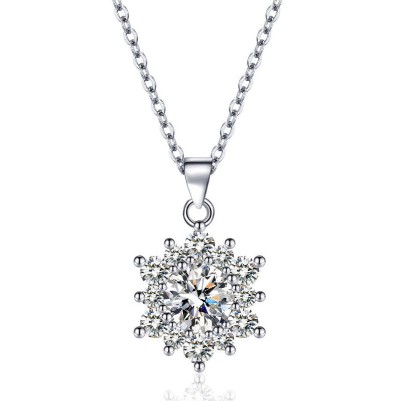 Elegant Full-diamond Snowflake Stud Earrings Pendant Necklace And Ring Jewelry Set