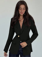 Womens Solid-Color V-Neck Elegant Slim-Fit Blazer