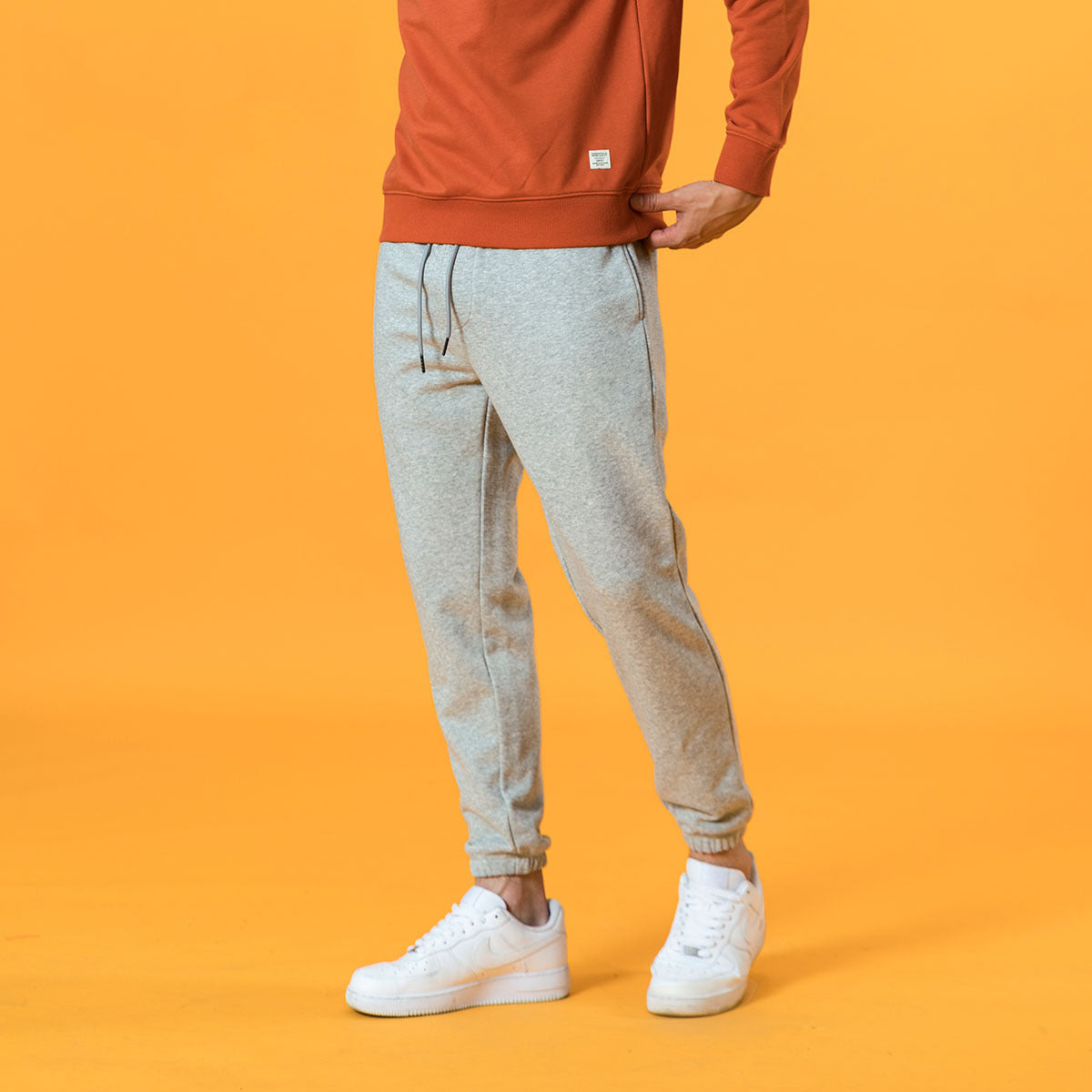 Slightly Loose Drawstring Grey Trousers With Footwear For Men Main image