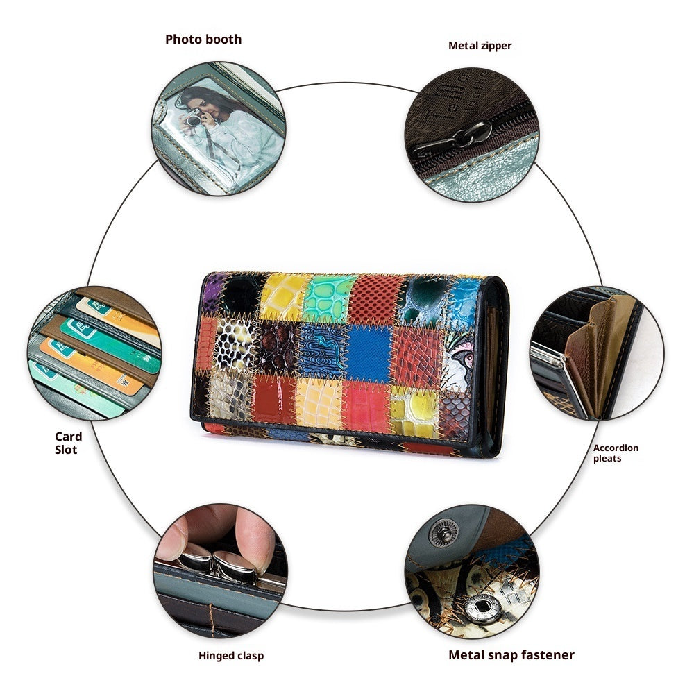 Women's Leather Storage Mid-length Personalized Cowhide Stitching Wallet Secondary image