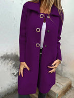 Women's Solid-color Mid-length Wool Coat With A Single-breasted Design