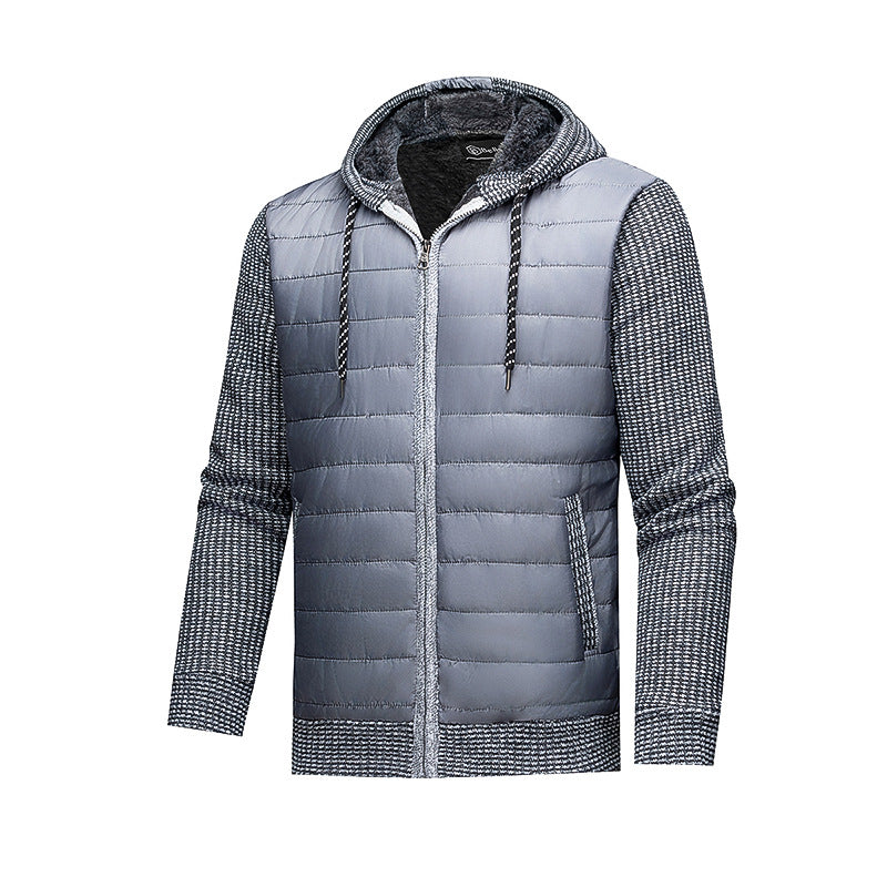 Stylish Warm Patchwork Leather Hooded Cotton Coat Secondary image