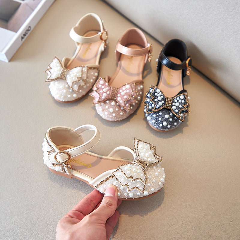Summer Girls Pearl Bow Princess Shallow Mouth Pumps Main image