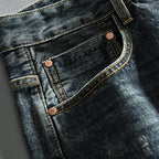 Mens Retro Washed Denim Blue Trousers