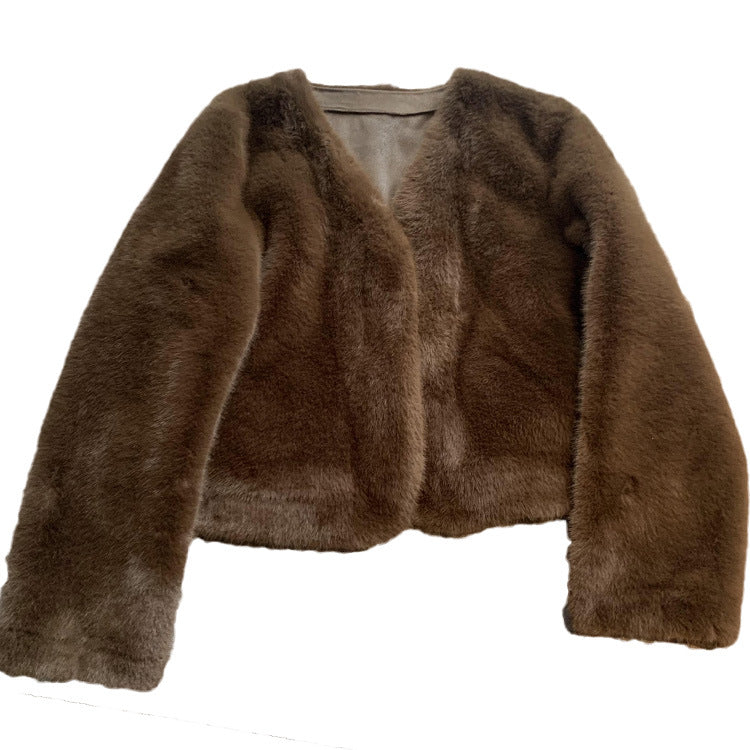 Women's Short Solid Color Eco-friendly Fur Jacket