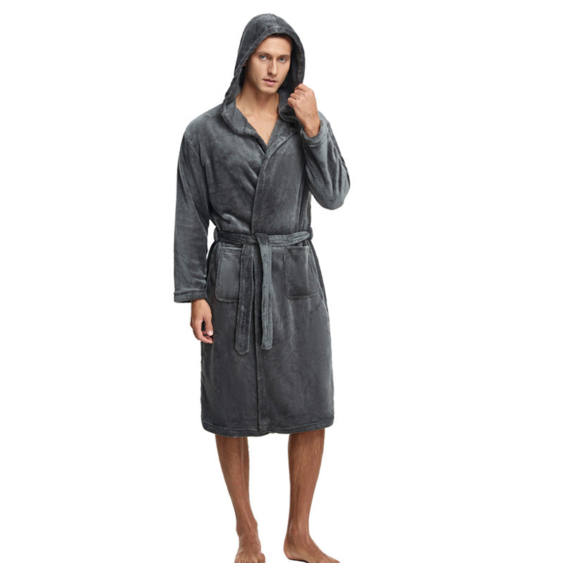 Couple Hooded Flannel Robes For Autumn And Winter