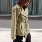 Women's Loose-Fit Trench Coat With Lapel Collar Defined Waist And Belt