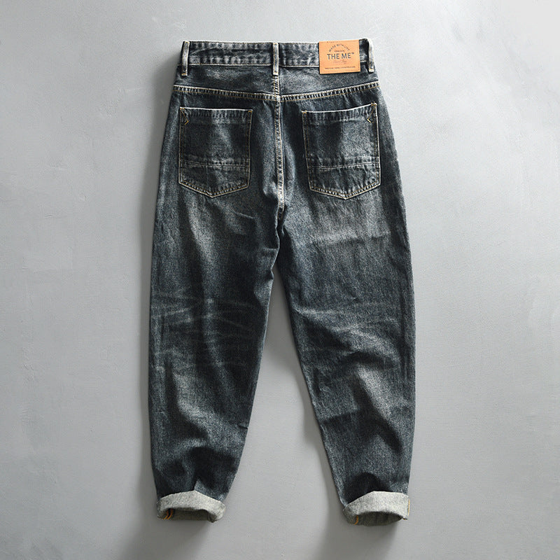 Mens Retro Washed Denim Blue Trousers Secondary image