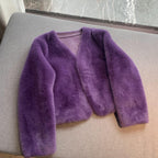 Women's Short Solid Color Eco-friendly Fur Jacket