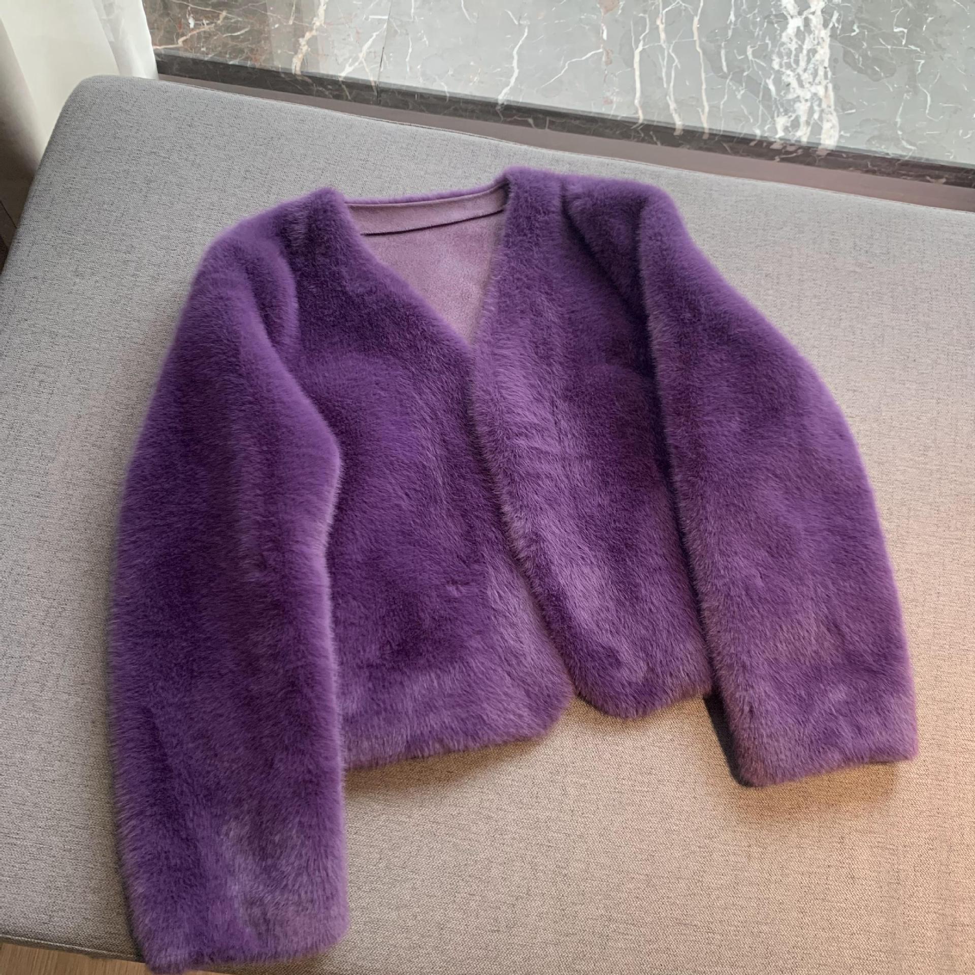 Women's Short Solid Color Eco-friendly Fur Jacket