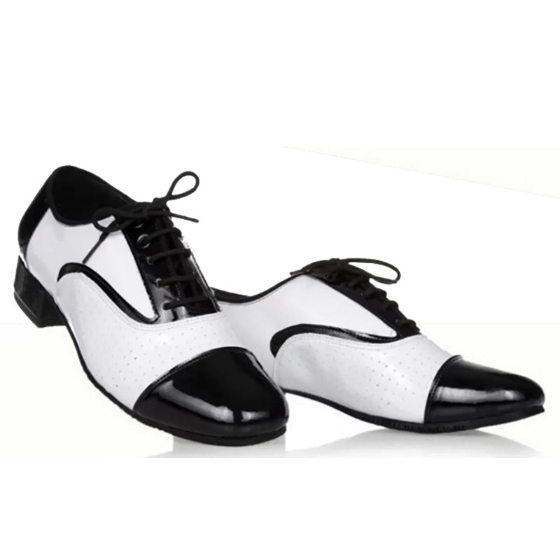 Latin Dance Shoes Men's Leather Black And White International Dancing Shoes