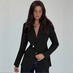 Womens Solid-Color V-Neck Elegant Slim-Fit Blazer