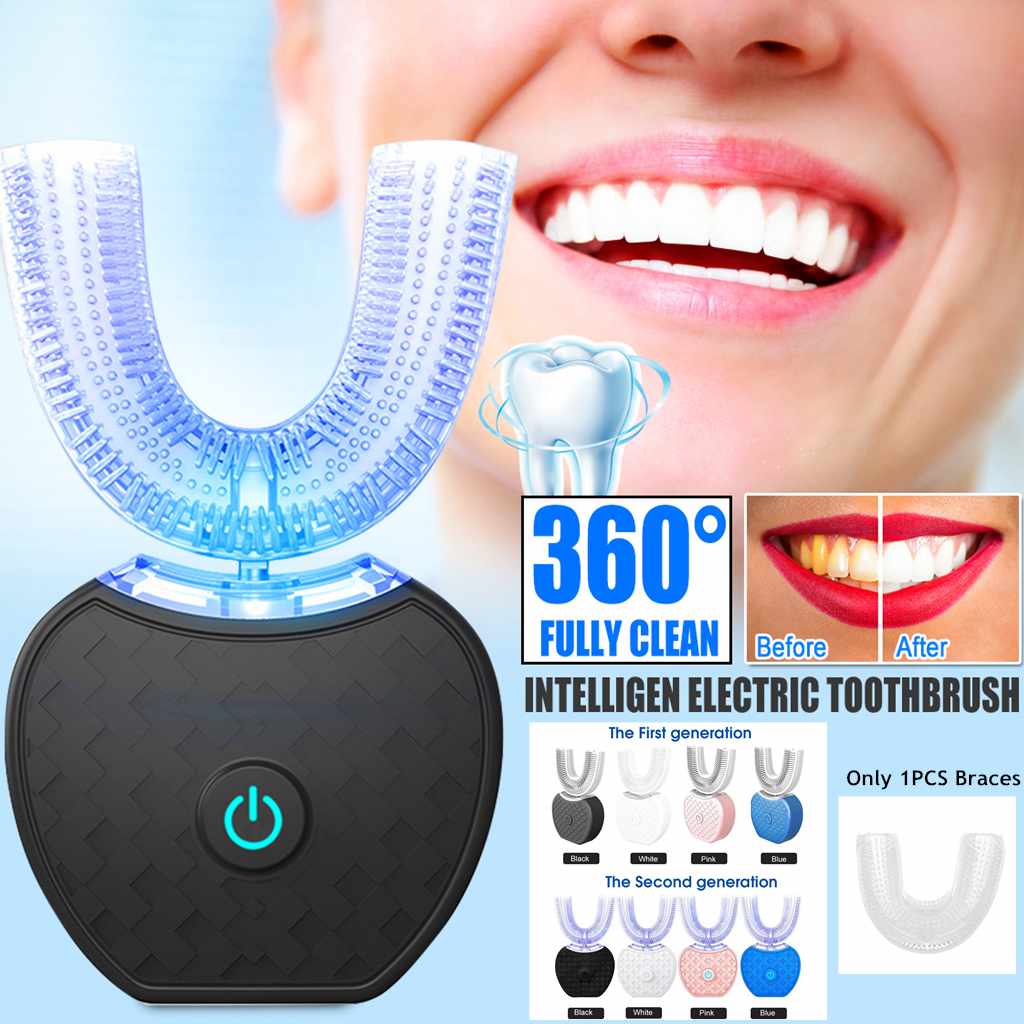 360 Degrees Intelligent Automatic Electric  Toothbrush Waterproof U Type Tooth Brush Whitening Blue Light USB Charging Main image