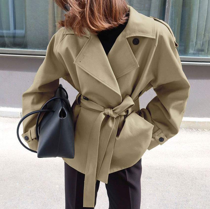 Women's Loose-Fit Trench Coat With Lapel Collar Defined Waist And Belt
