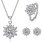 Elegant Full-diamond Snowflake Stud Earrings Pendant Necklace And Ring Jewelry Set