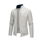 Solid Color Stand Collar Diamond Pattern Knit Casual Fashion Jacket